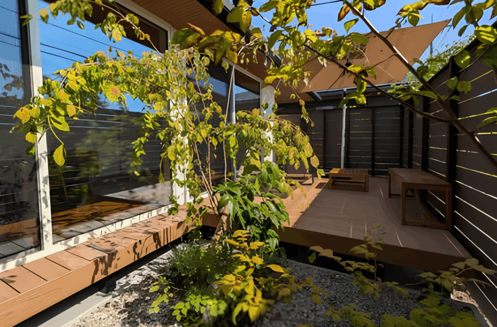 子供とランチを楽しむこともある庭