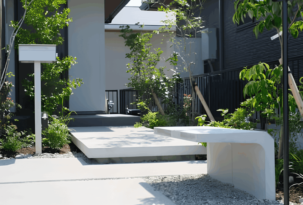 関アプローチには、コンクリートベンチのアイデアを採用