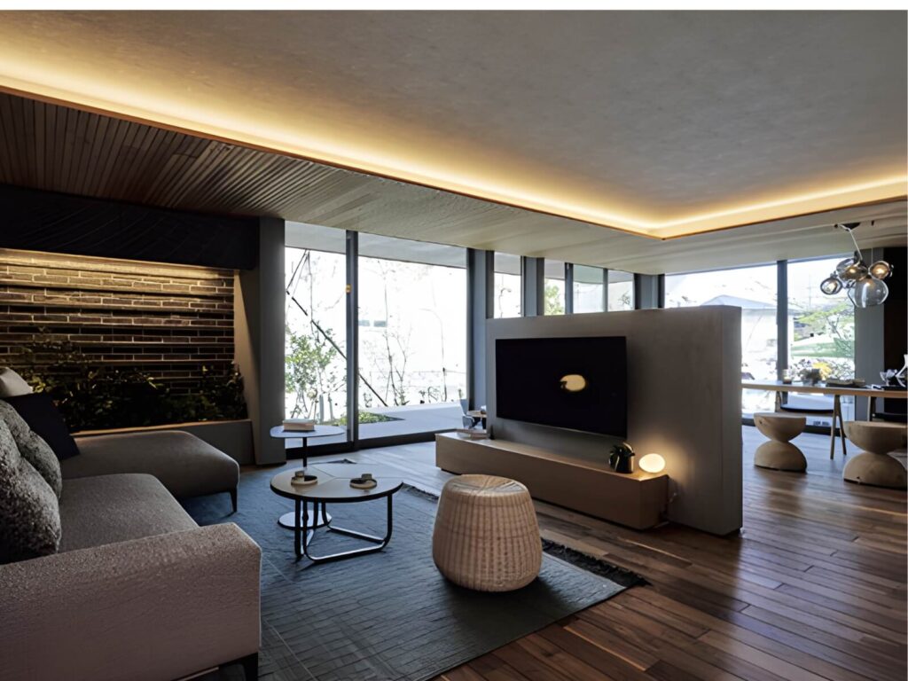 壁一面が窓のように感じられるコーナーサッシが特徴