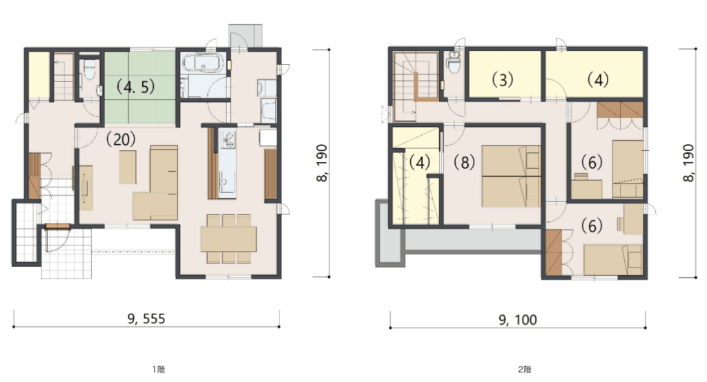 こちらは約40坪・4LDKの2階建てプラン